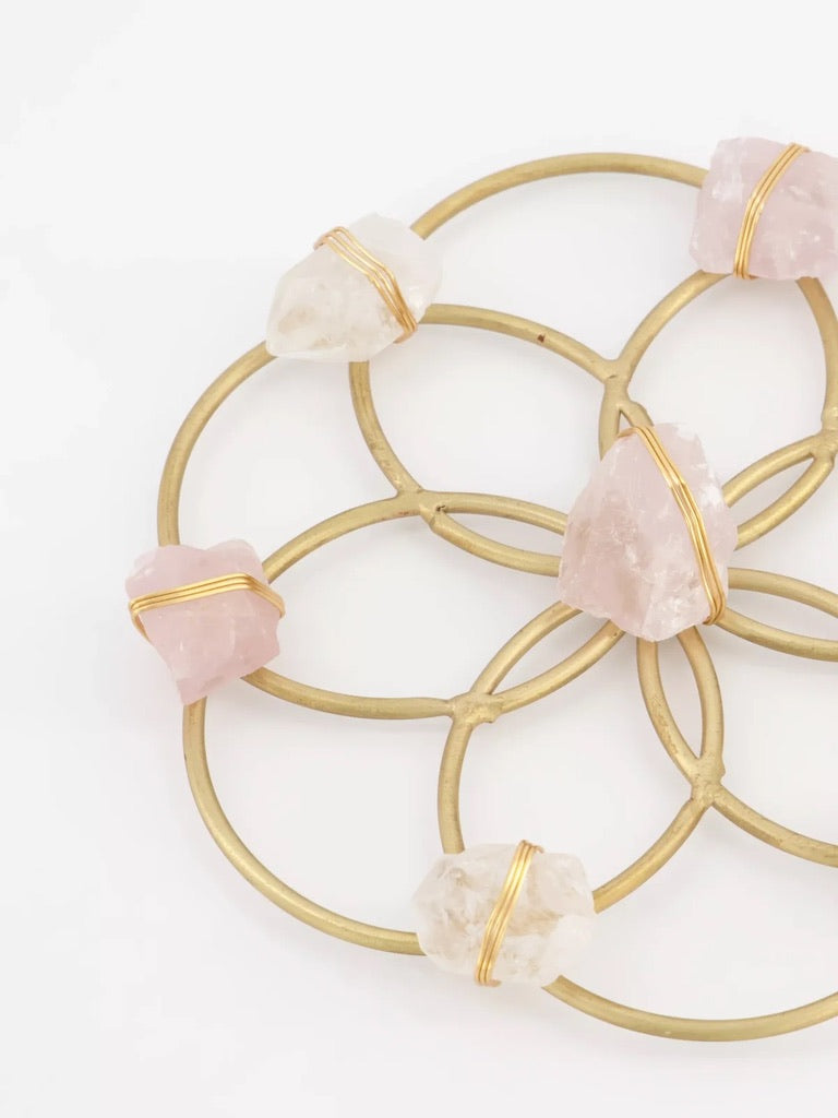 Small Flower of Life Healing Crystal Grid - Rose Quartz and Quartz - Ariana Ost