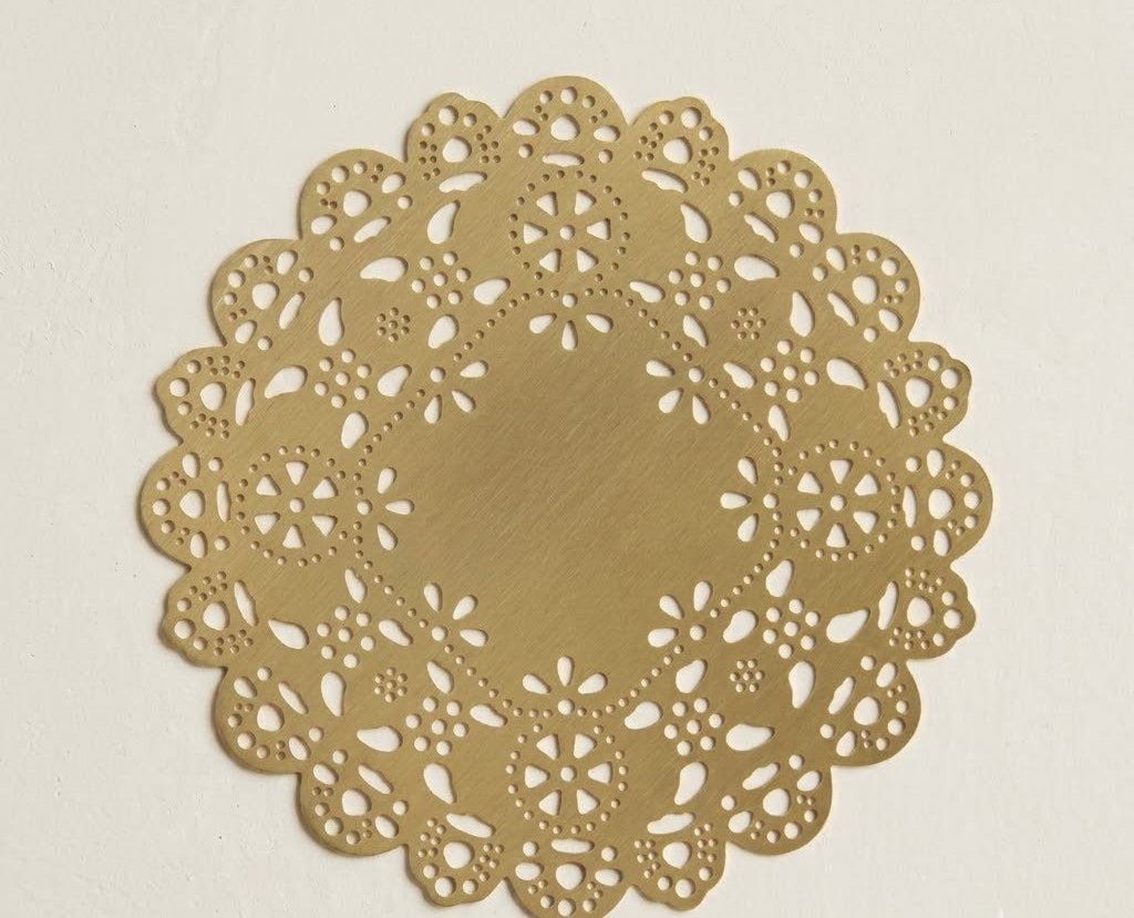 Eyelet Doily Coaster - Handcrafted Brass Coaster in Gold, Silver, Rose Gold - 4 Inch Diameter - Ariana Ost