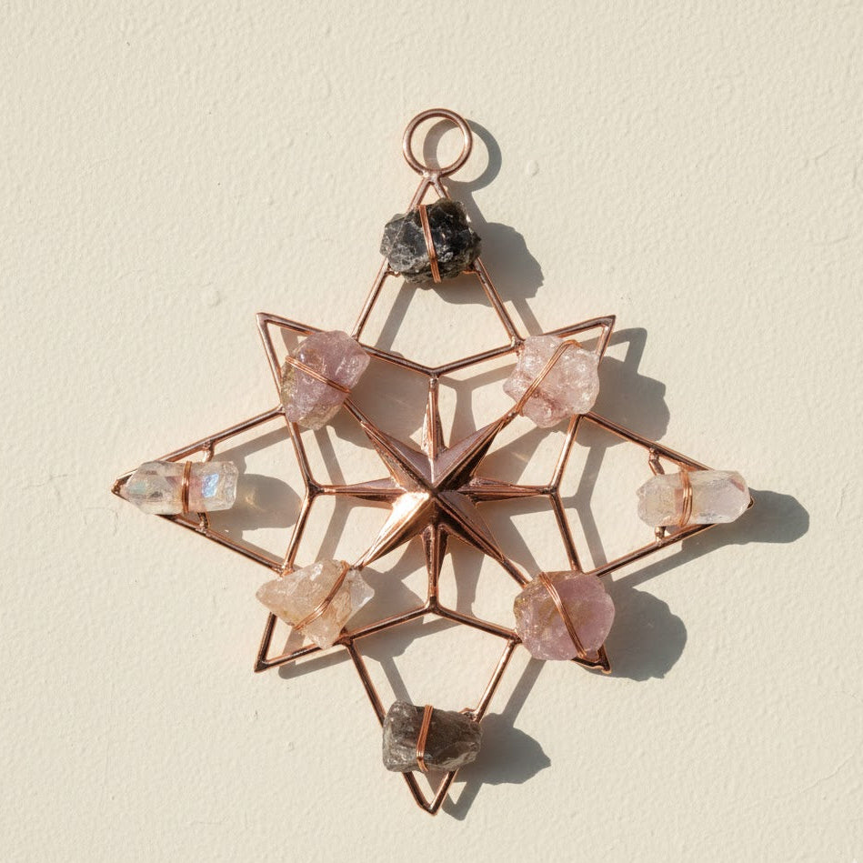 North Star Healing Crystal Grid - Smokey, Aura, Fire, Lavender Rose Quartz - Ariana Ost