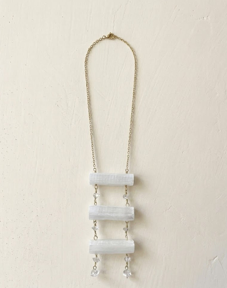 Selenite and Diamond Ladder Necklace - Ariana Ost