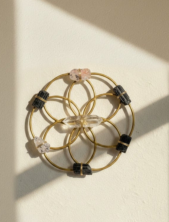 Small Flower of Life Healing Crystal Grid - Black Tourmaline, Clear Quartz - Ariana Ost