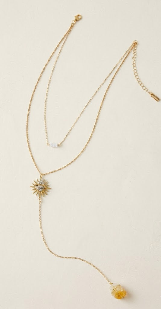 Sunburst Delicate Layered Necklace - White Rough Diamond, Pyrite, Citrine - Ariana Ost