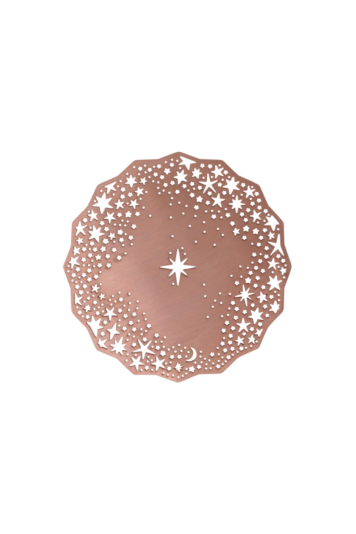 Celestial Coaster in rose gold, laser-cut with a north star center and scattered stars - Ariana Ost