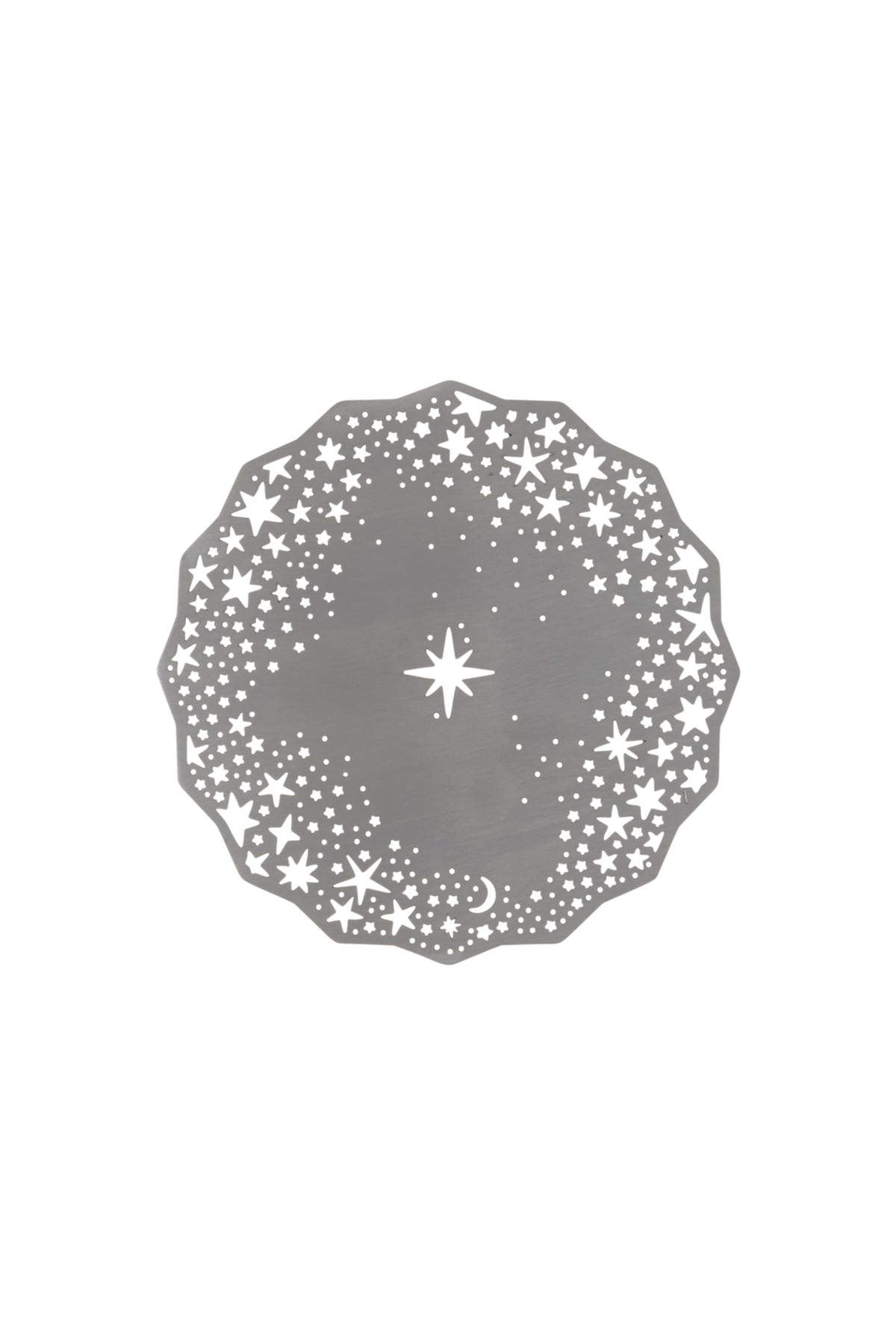 Celestial Coaster in silver, laser-cut with a north star center and scattered stars - Ariana Ost