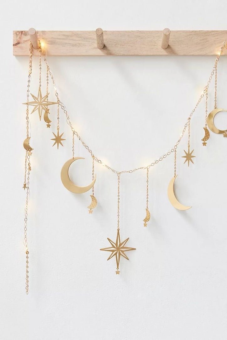 Celestial Moon and Star Garland with String Lighting