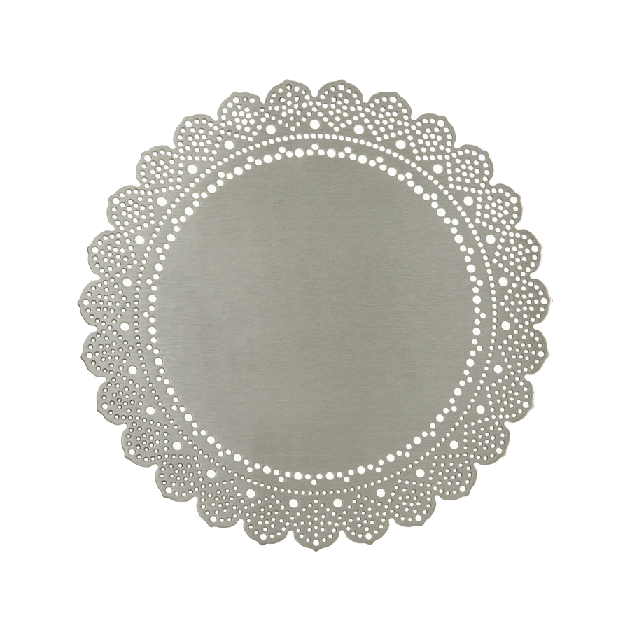 Lace Doily Coaster in motion, showing the pierced dot pattern - Ariana Ost
