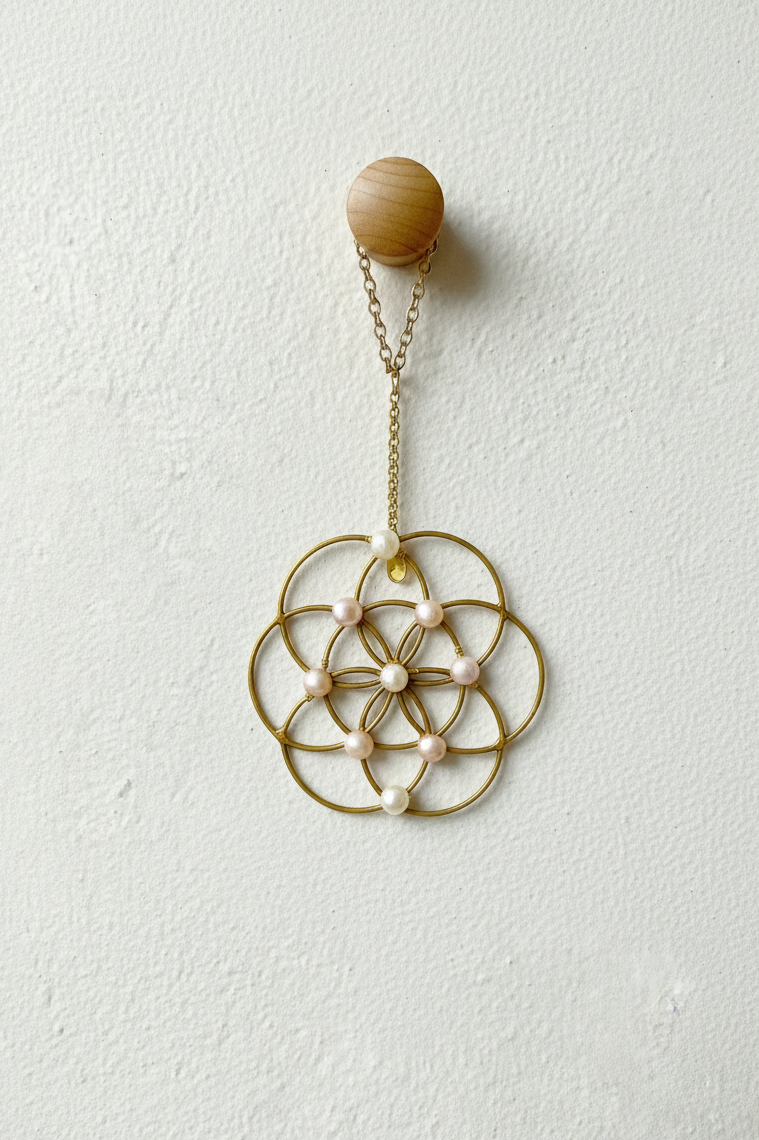 Freshwater Pearl Flower Of Life Crystal Grid Ornament - Ariana Ost 