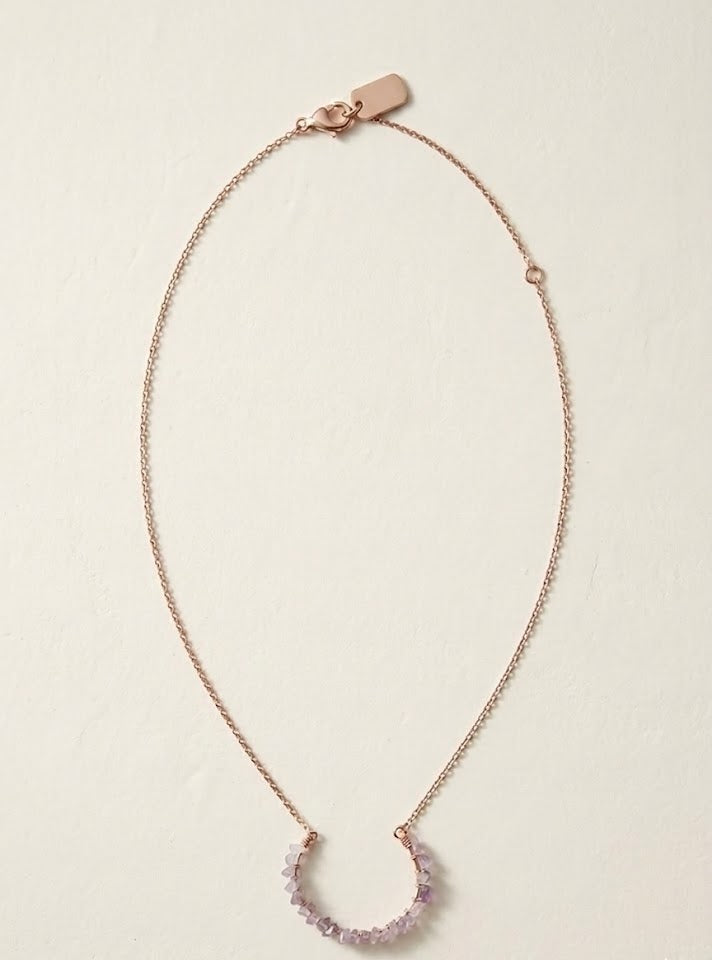 Horseshoe Pink Rough Diamond Rose Gold Necklace - Ariana Ost 