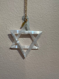 Selenite Jewish Star Ornament