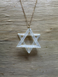 Selenite Jewish Star Necklace