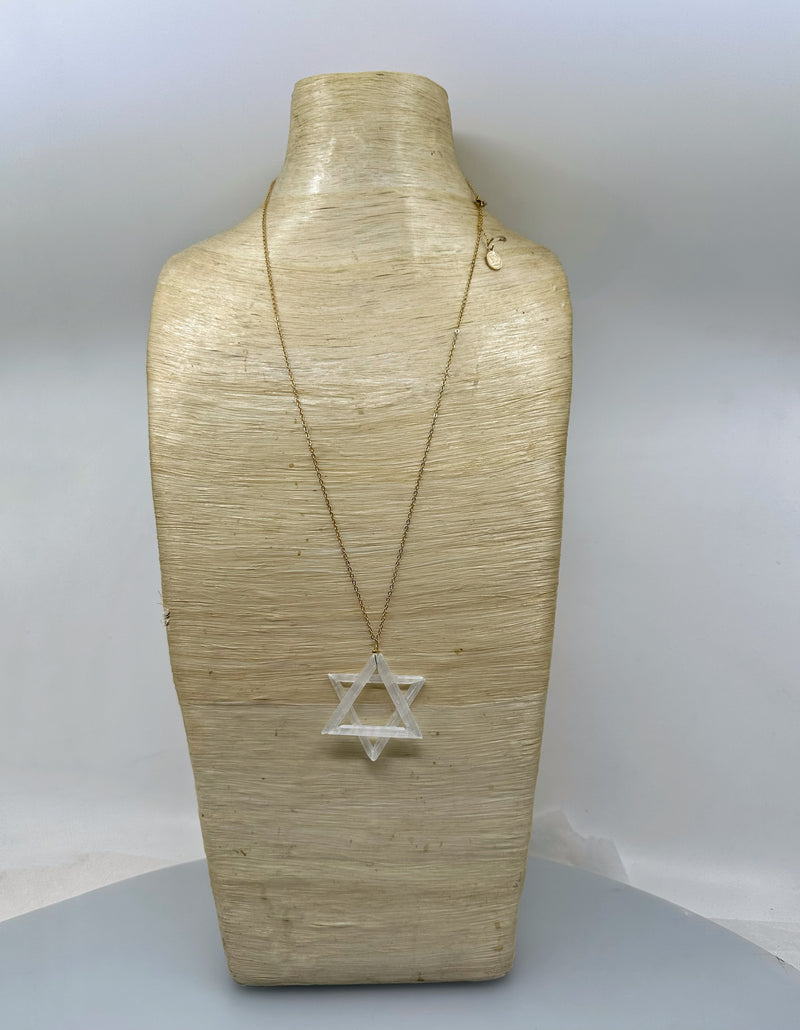 Selenite Jewish Star Necklace