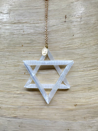 Selenite Jewish Star Ornament