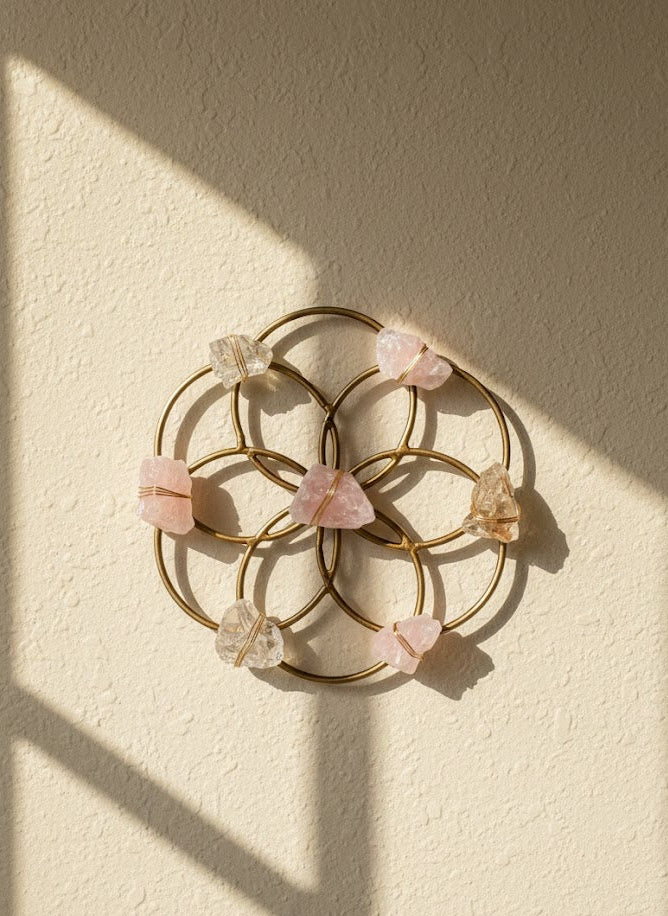 Small Flower of Life Healing Crystal Grid - Rose Quartz and Quartz - Ariana Ost 