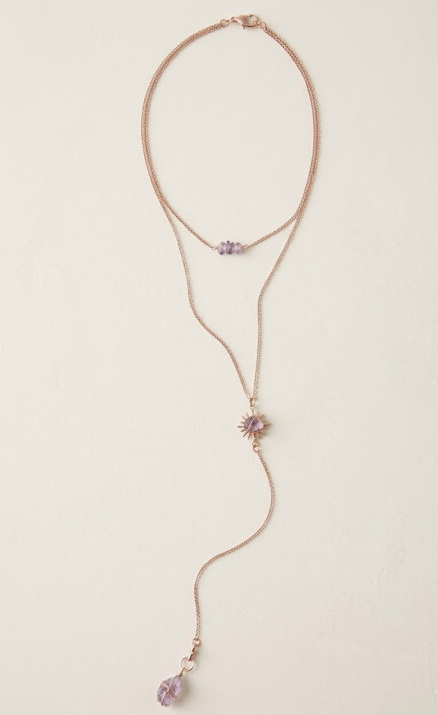 Sunburst Delicate Layered Necklace - Pink Rough Diamond and Purple Lepidolite - Ariana Ost 