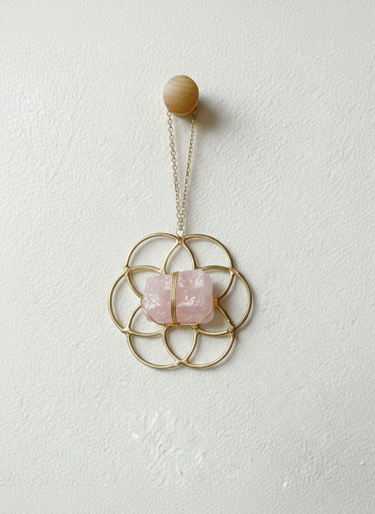 Super Mini Flower Of Life Crystal Grid Ornament - Rose Quartz - Ariana Ost 