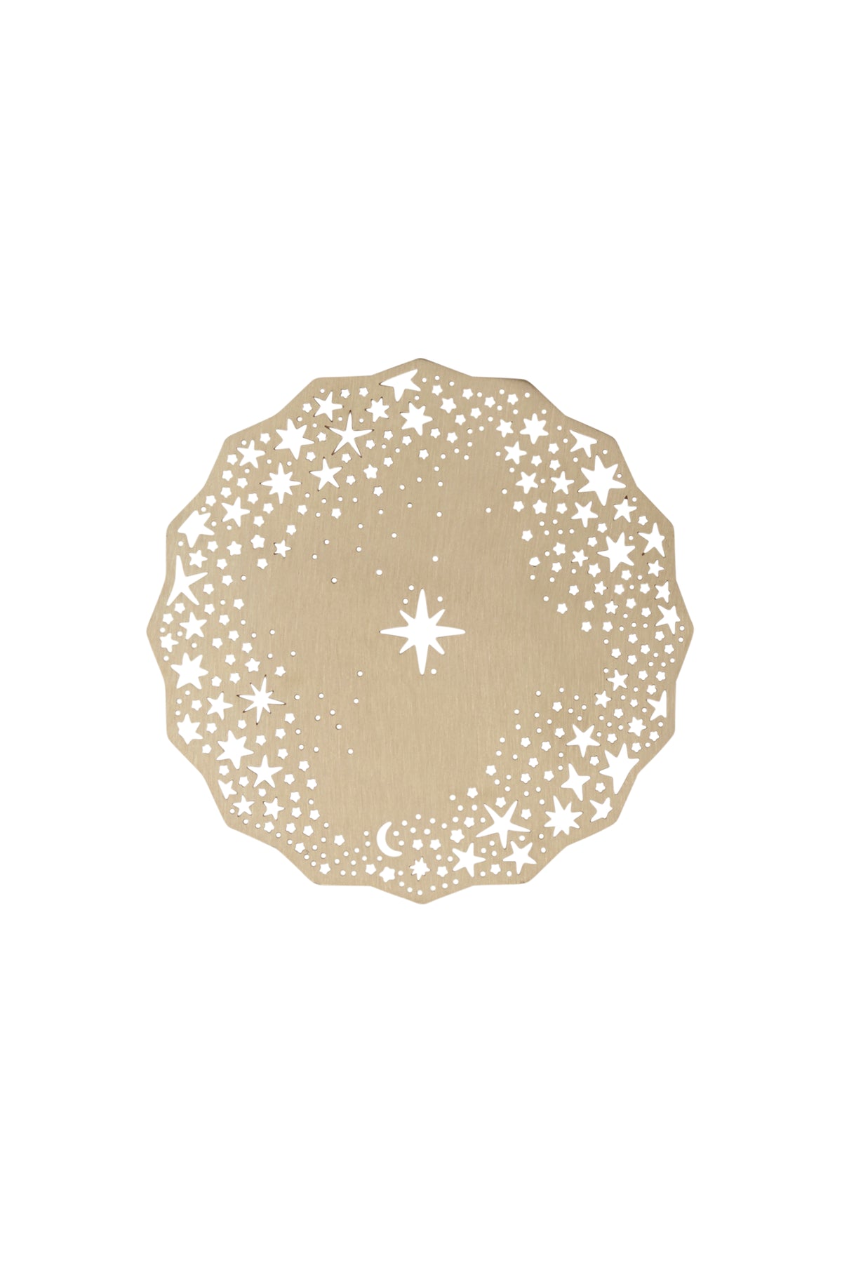Celestial Coaster in gold, laser-cut with a north star center and scattered stars - Ariana Ost