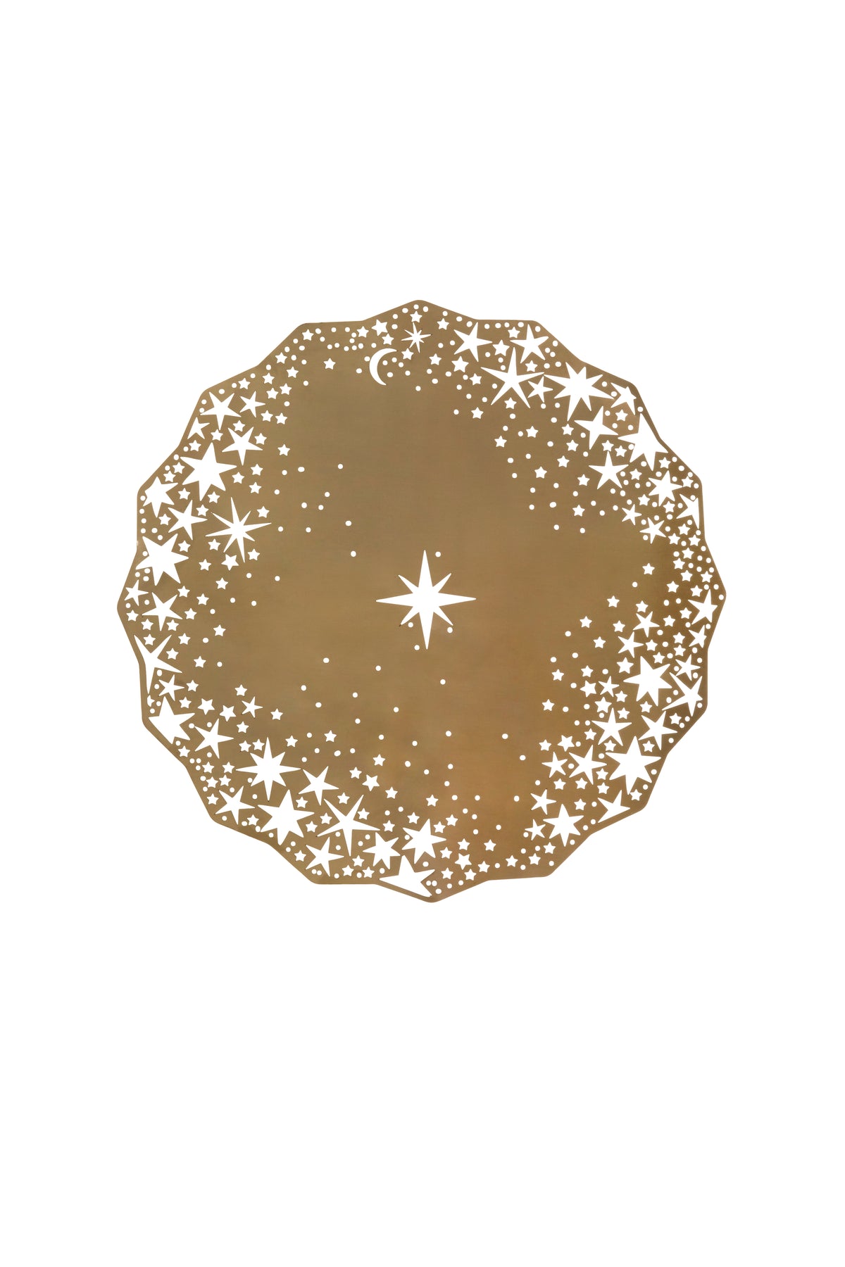 Celestial Placemat Charger in gold, laser-cut with a north star center and a scatter of stars - Ariana Ost