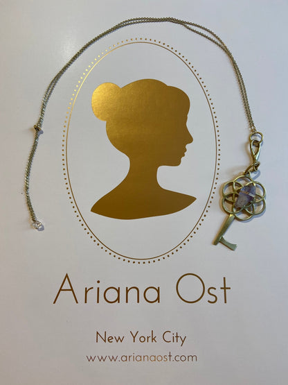 Button Pusher Crystal Grid Pendant Necklace - Ariana Ost
