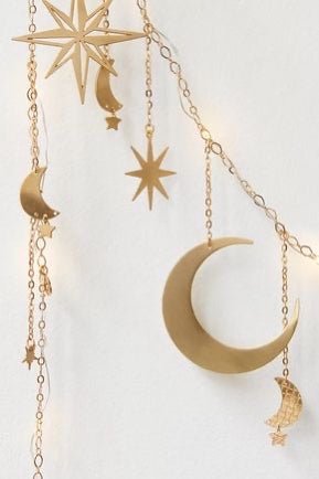 Celestial Moon and Star Garland with String Lighting