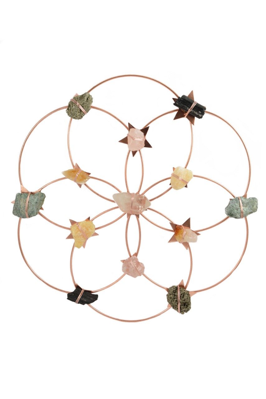 Flower Of Life Healing Crystal Grid - Rose Gold Rainbow - Ariana Ost