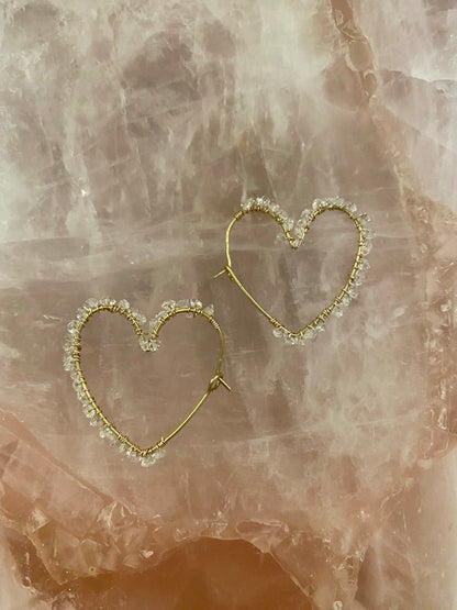 Heart Shaped Mini Herkimer Diamond Hoop Earrings - Ariana Ost