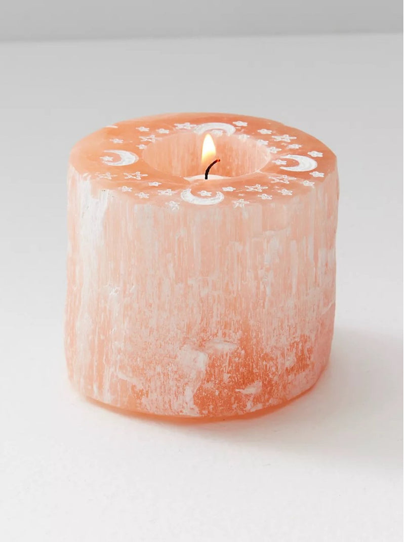 Peach Etched Selenite Tealight Candle Holder - Ariana Ost