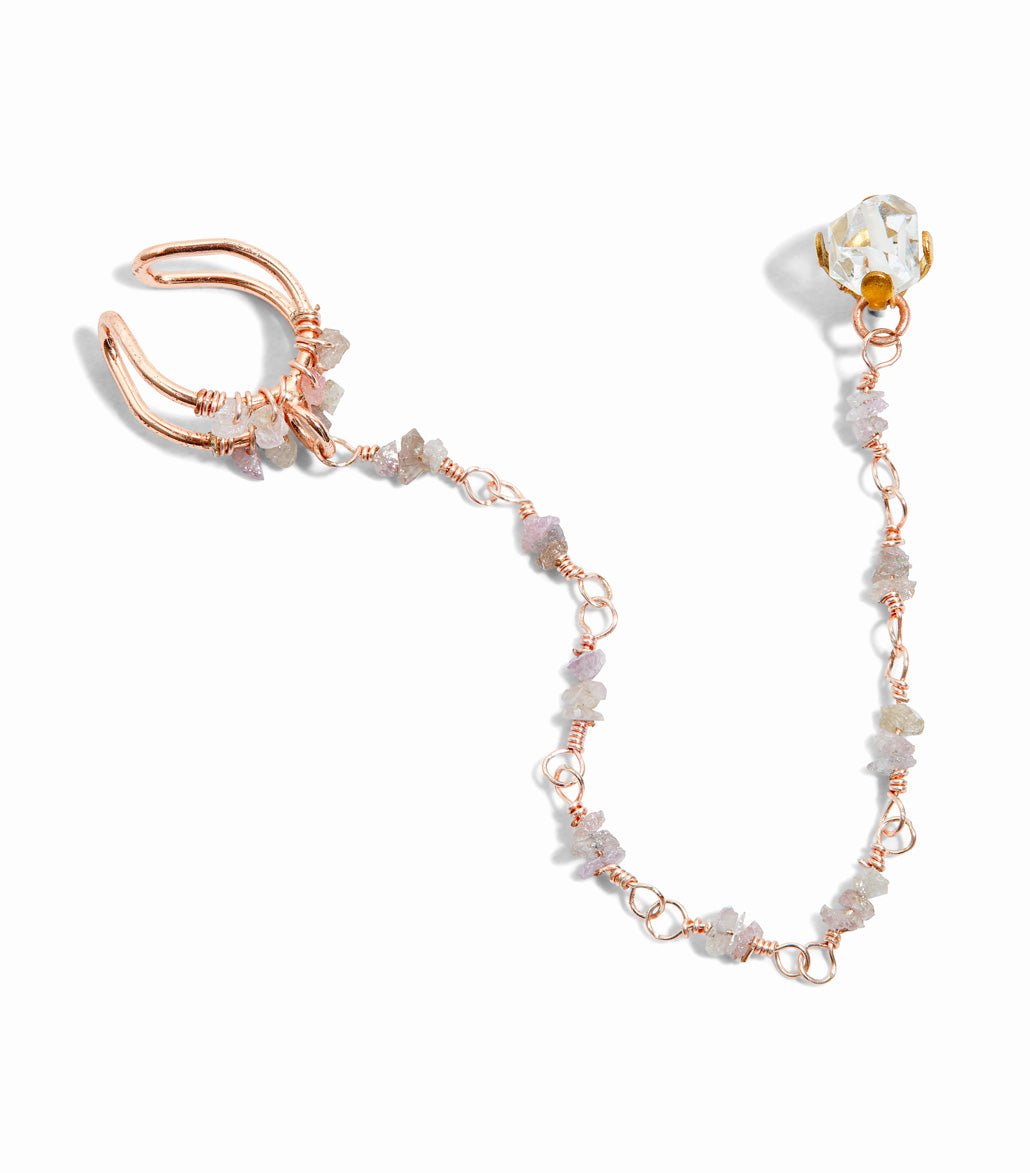 Pink Rough Diamond and Herkimer Diamond Ear Party Climber Cuff - Ariana Ost
