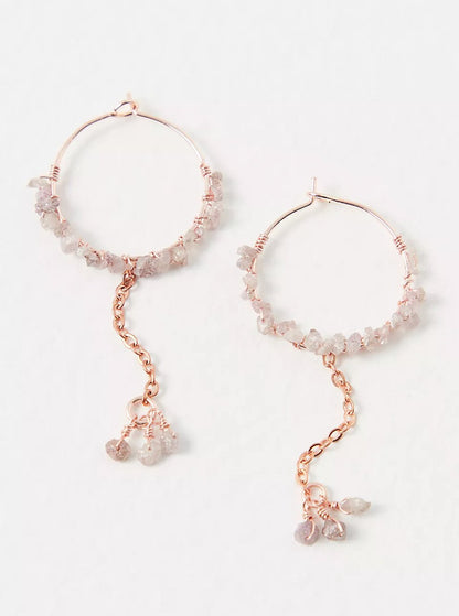 Pink Rough Diamond Hoop Earrings With Cluster Drop - Ariana Ost