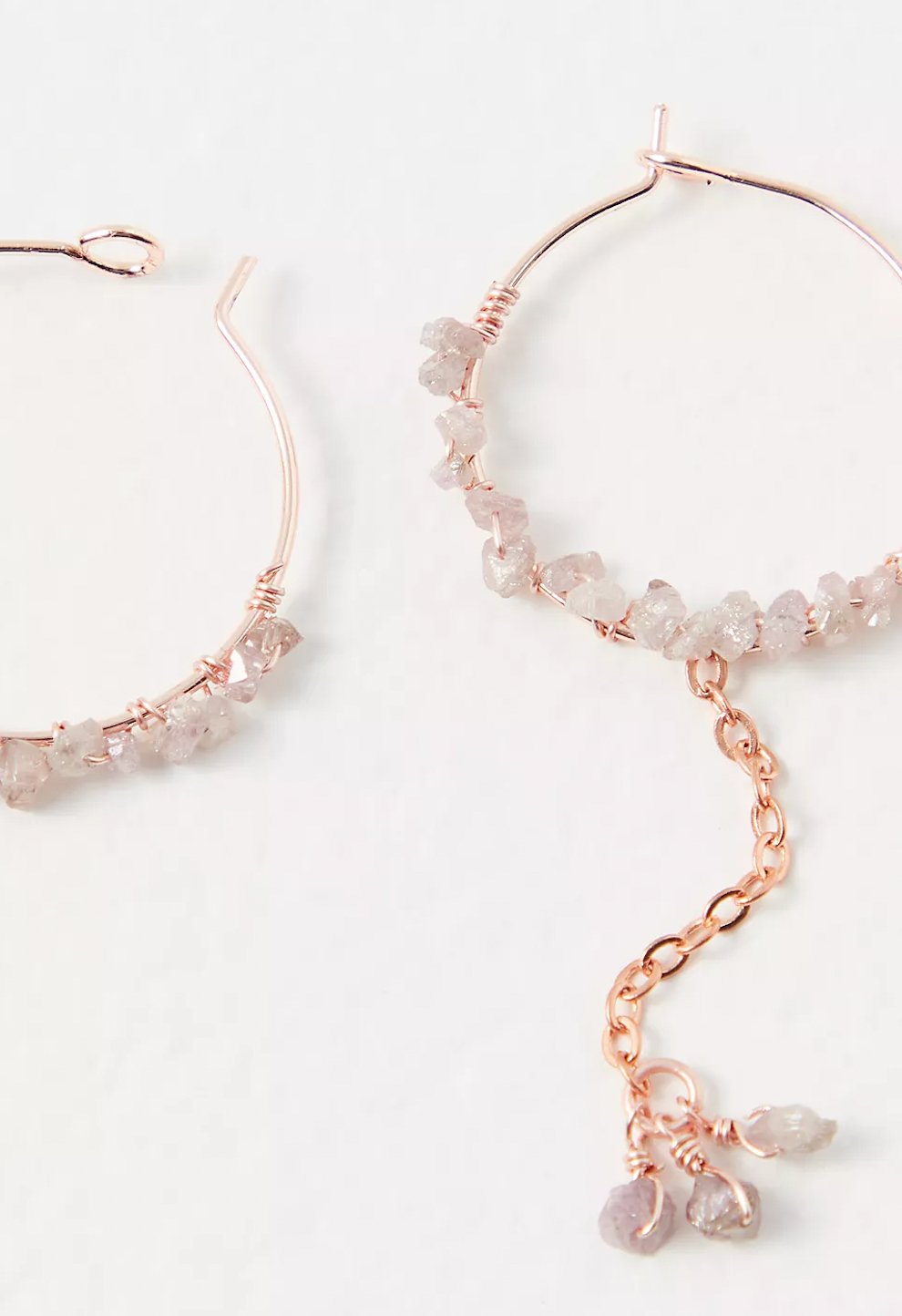 Pink Rough Diamond Hoop Earrings With Cluster Drop - Ariana Ost
