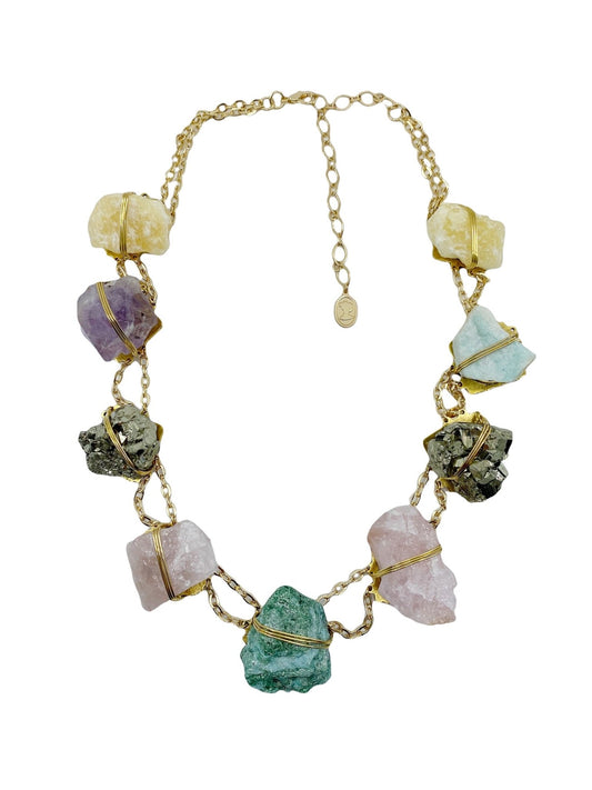 Rainbow Healing Crystal Statement Necklace - Ariana Ost