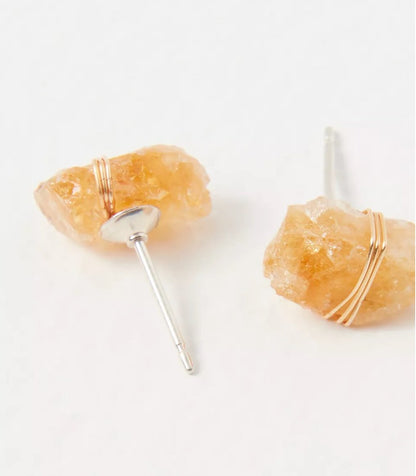 Rough Citrine Wrapped Studs - Ariana Ost