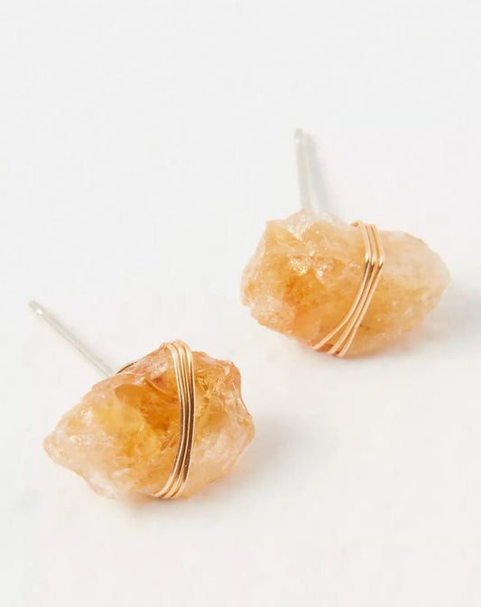 Rough Citrine Wrapped Studs - Ariana Ost