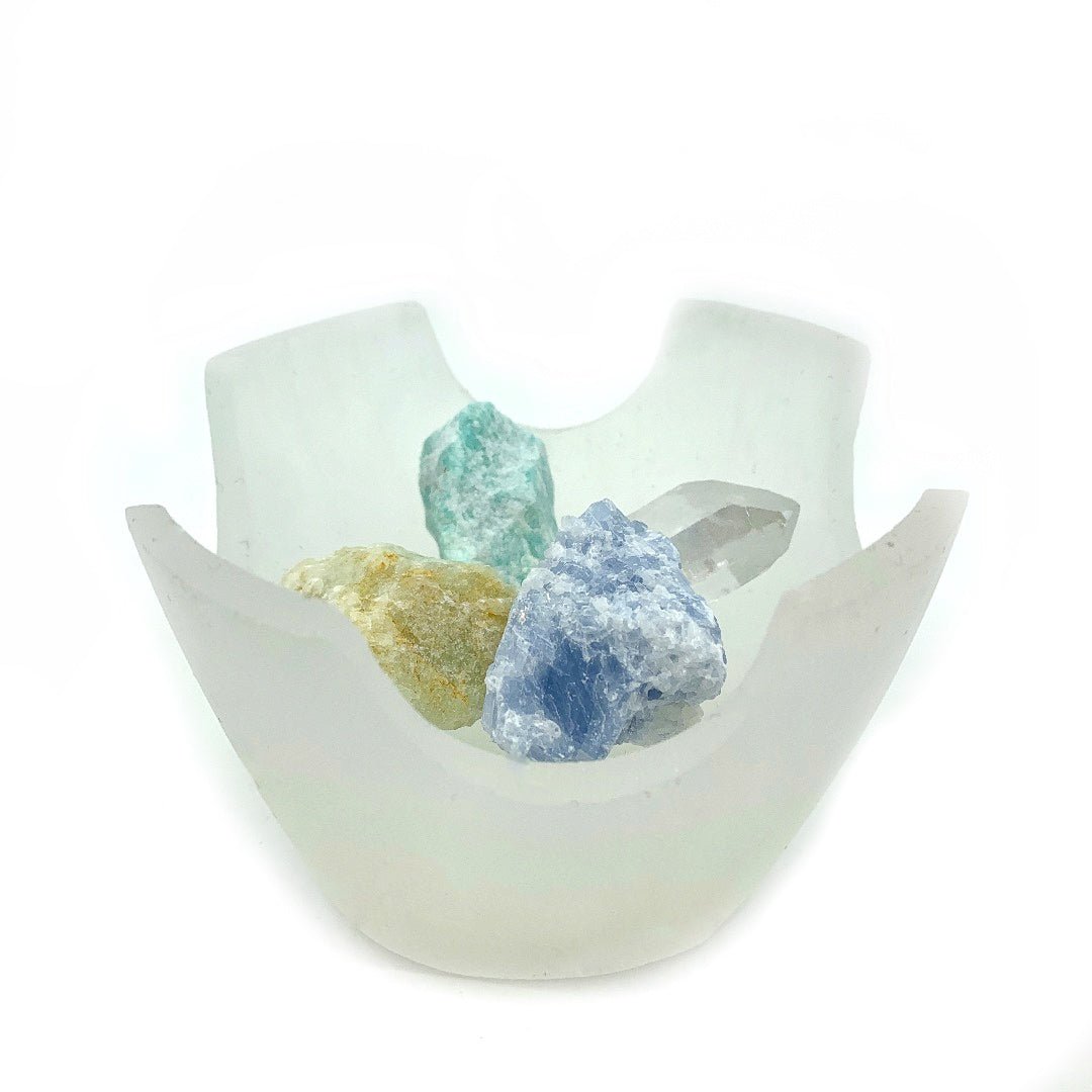 Scalloped Selenite Crystal Bowl with Beach Vibes Crystals - Ariana Ost