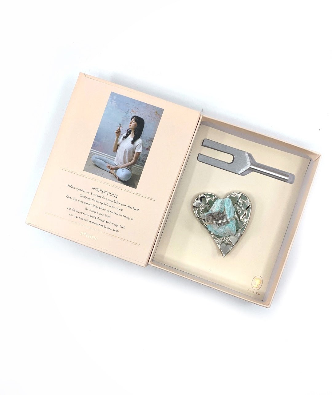 Sound Healing Crystal Kit - Tuning Fork and Heart Crystal Dish Set - Amazonite - Ariana Ost