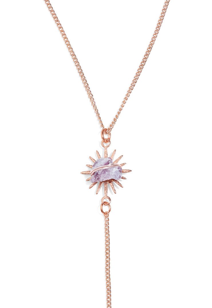 Sunburst Rough Pink Diamond Rose Delicate Layered Necklace - Ariana Ost
